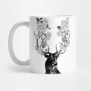 Stag and Roses | Stag and Flowers | Black and White | Mug